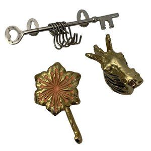Lot of 3 Wall Hooks Zebra Flower Skeleton Key GUC 6582 Decor